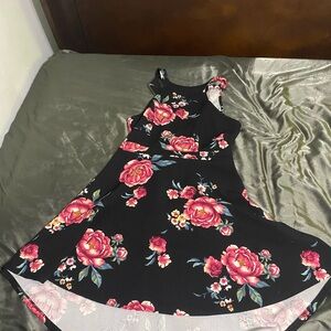 Crave Fame Black Dress with Pink Floral Pattern